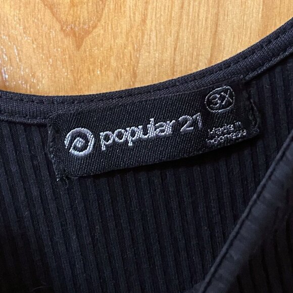 Popular 21 Ribbed Black Dress Short Sleeve Stretch Dress Plus Size 3X Sheath - Picture 6 of 8